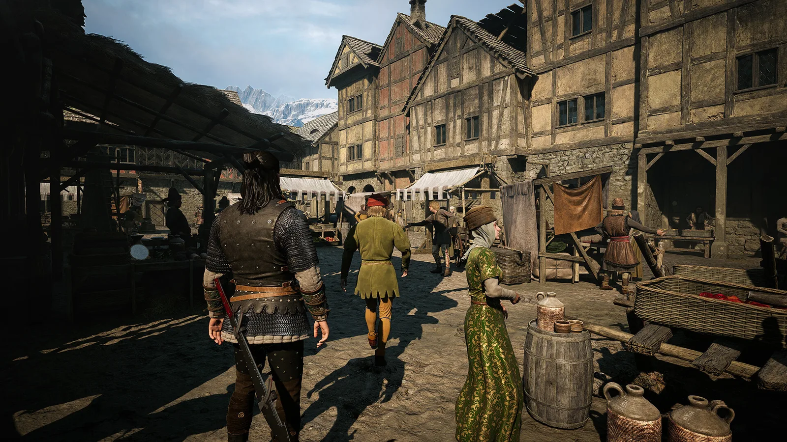 Coen exploring a medieval settlement in The Blood of Dawnwalker